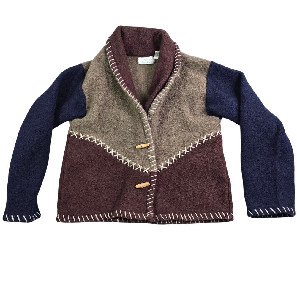 Vintage Y2K Wool Lagenlook Cardigan Sweater Women's Small Brown Crop Cottage C&B